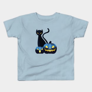 Halloween Spooky Pumpkins Black Cat and Happy Fall Season Autumn Vibes Kids T-Shirt